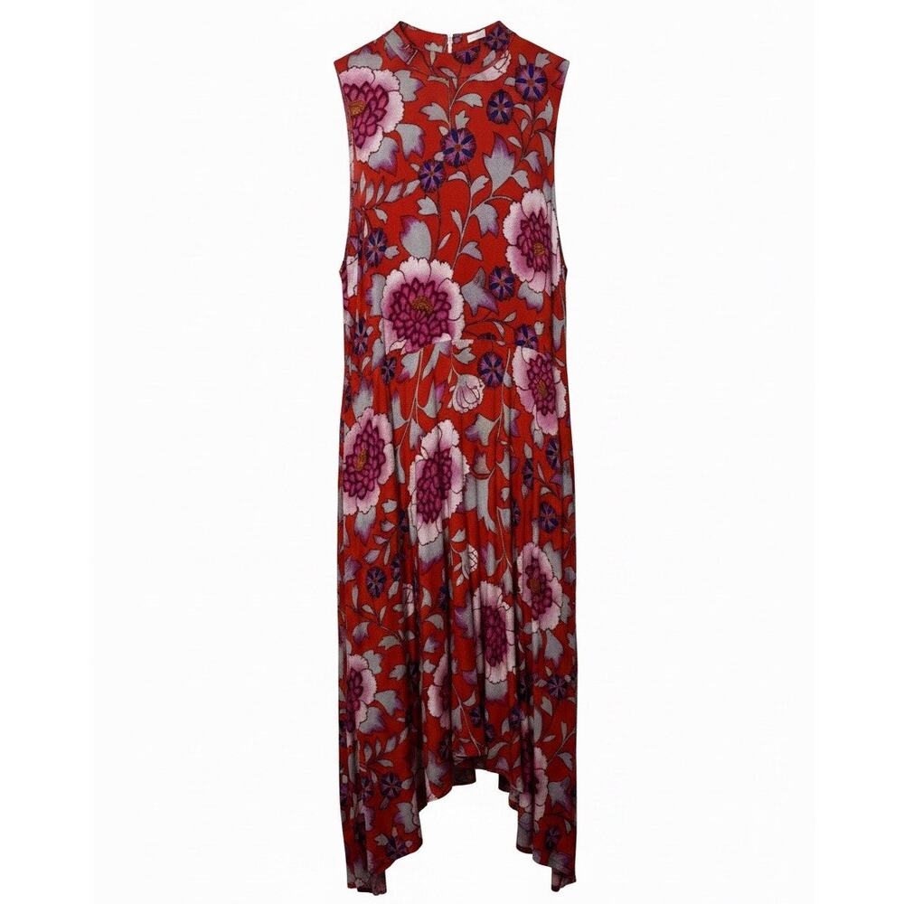 Maeve By Anthropologie Red Floral Sleeveless Mock neck Midi Dress Size: Large